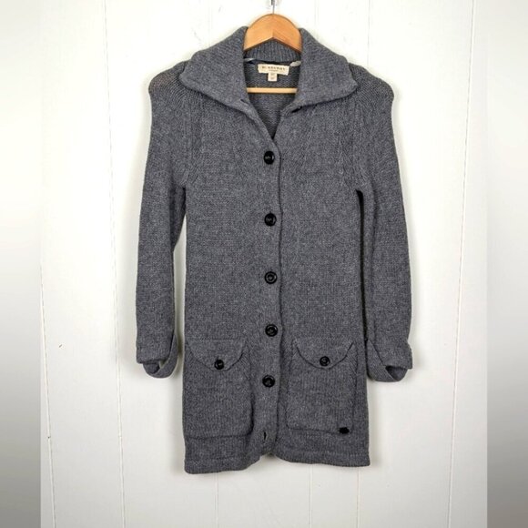 Burberry classic gray knit button front wool blend cardigan in size XS - Picture 1 of 8
